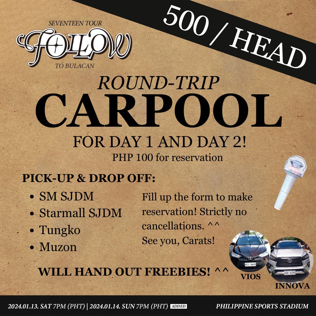 ishh_eoks's tweet photo. Good day, Carats! Are you having problems in terms of transportation for this upcoming Follow Tour in Bulacan? 

We got you! We are opening a ROUND-TRIP CARPOOL for Day 1 and Day 2! 🎉

This is limited slots only! Hurry, secure your slot! 🩷🩵 https://t.co/vUl3Cc7bj3