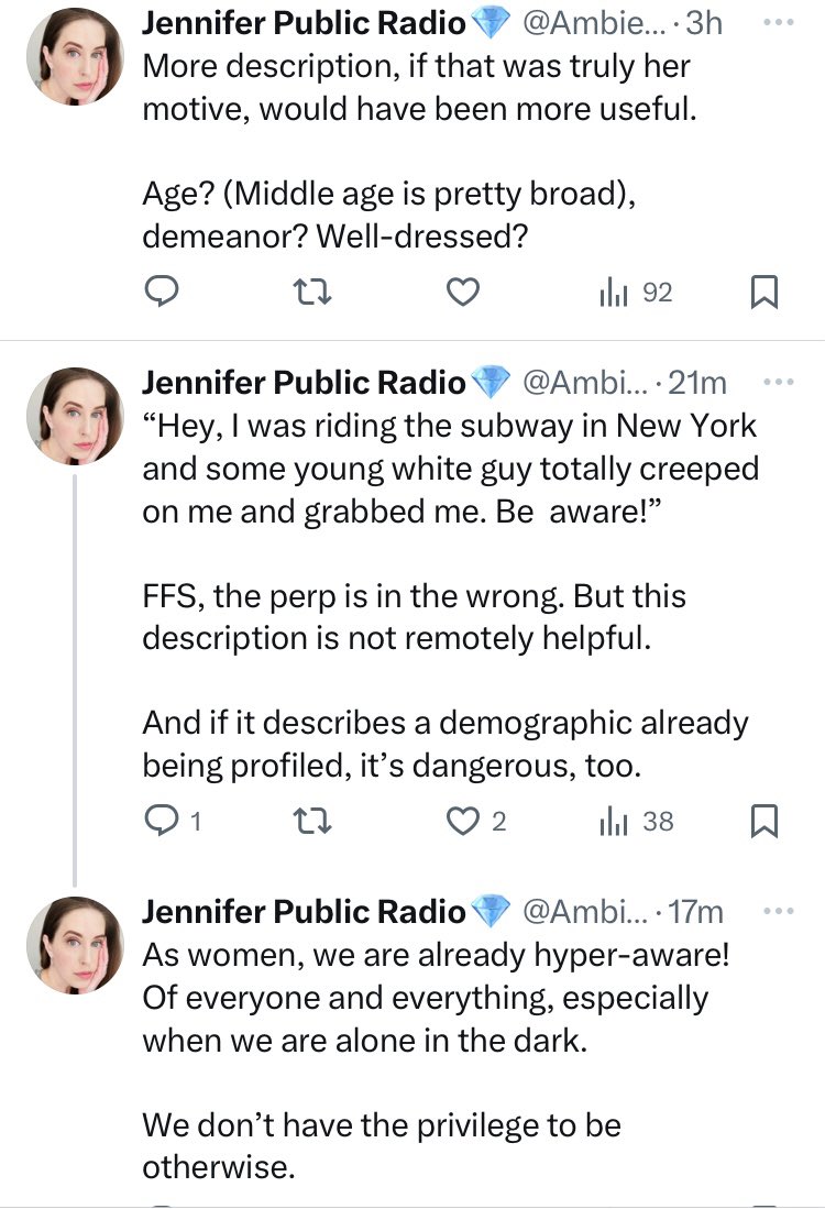 Aubry does important work, I love her, she’s not the issue. The woman in the theater didn’t deserve it/creep should be arrested. Also, putting nondescript brown men on blast in a metro area = really fucking dangerous for an already-profiled demographic. Not mutually exclusive.