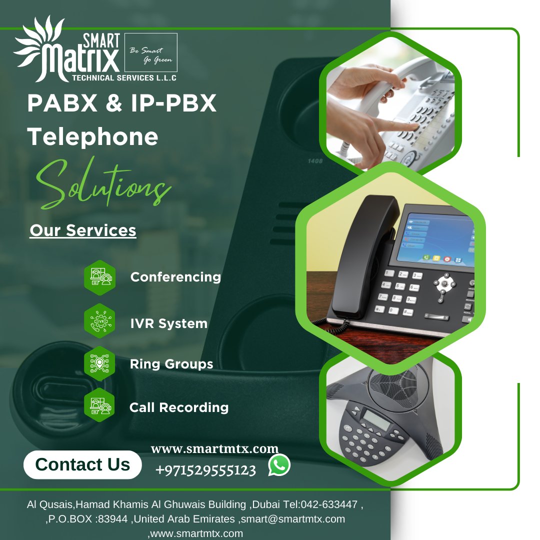 If you’re looking for a new office PABX System, Smart Matrix can supply and install a vast range of telecommunications systems to suit every budget. To get PABX installation in Dubai Call us at +971529555123.  #PABX
#IPPBX
#VoIP
#PBXSystem twitter.com/messages/compo…