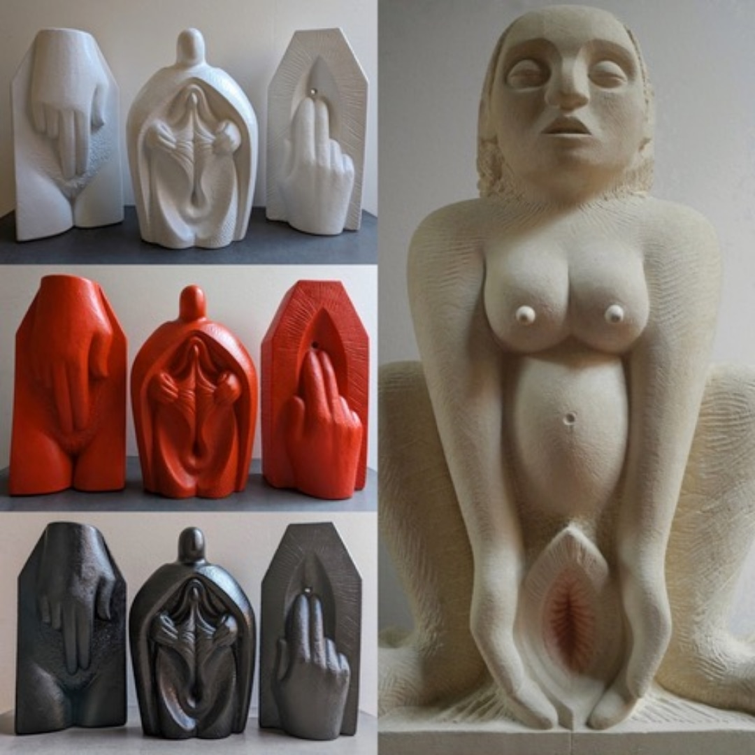 lucystonecarver's tweet photo. Limited edition casts of my iconic Sacred Wound, Healing Touch and Vulval Madonna statues &amp; my original stone sculptures are available to buy at @McrArtFair via @AoPGallery #mcrartfair #MAF23 #MAFSUK #MAF #feministart #artfair #contemporaryart #sculpture #modernbritishsculpture https://t.co/j4lzJhAAjY