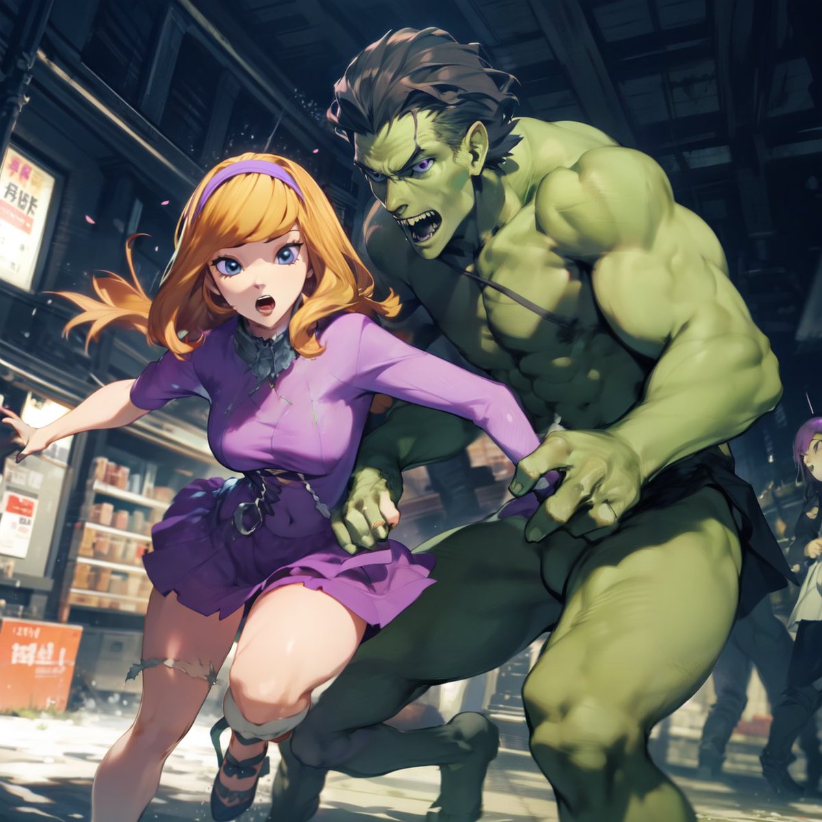 aocreates's tweet photo. #ScoobyDooMonsterAIChallenge x @Dan16369336 

The "Frankenstein" monster from Scooby Doo wasn't very frightening. Until now. RUN DAPHNE!

#AIChallenge #AiArt #AIartcommunity #AIGirl #AIArtistCommunity #aigirls #AIArtworks #sfw #nsfwart #nsfwaiart #AIArtwork https://t.co/Qk67LfJm2X
