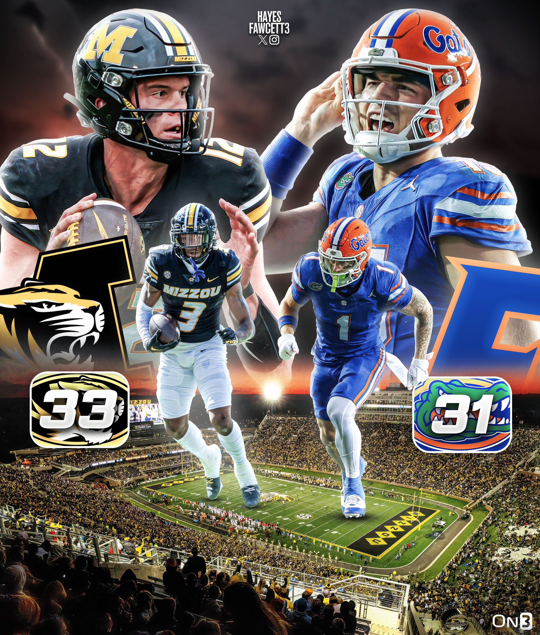 Hayes Fawcett on X: "No. 9 Missouri holds on to beat Florida 33-31 The Tigers move to 9-2 on the season WHAT A FINISH 🍿🍿 https://t.co/gIsdcCH72d" / X