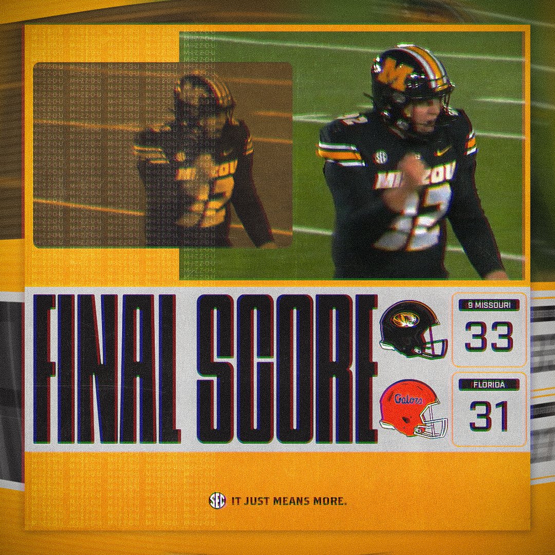SEC's tweet photo. MIZZOU SURVIVES ON THE LEG OF THE THICKER KICKER 🤯

@MizzouFootball x #SECFB https://t.co/TPXDZgVuBz