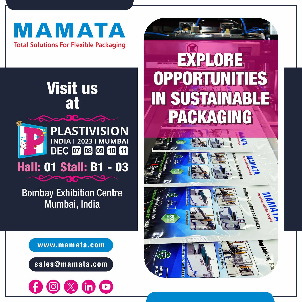 🌟 Experience the future of sustainable packaging with Mamata Machinery at Plastivision India, Bombay Exhibition Centre, Mumbai, from December 7th to 11th,Hall 01 Stall B1-03. Explore innovative solutions prioritizing eco-friendliness and efficiency.   #PlastivisionIndia  #Mamata