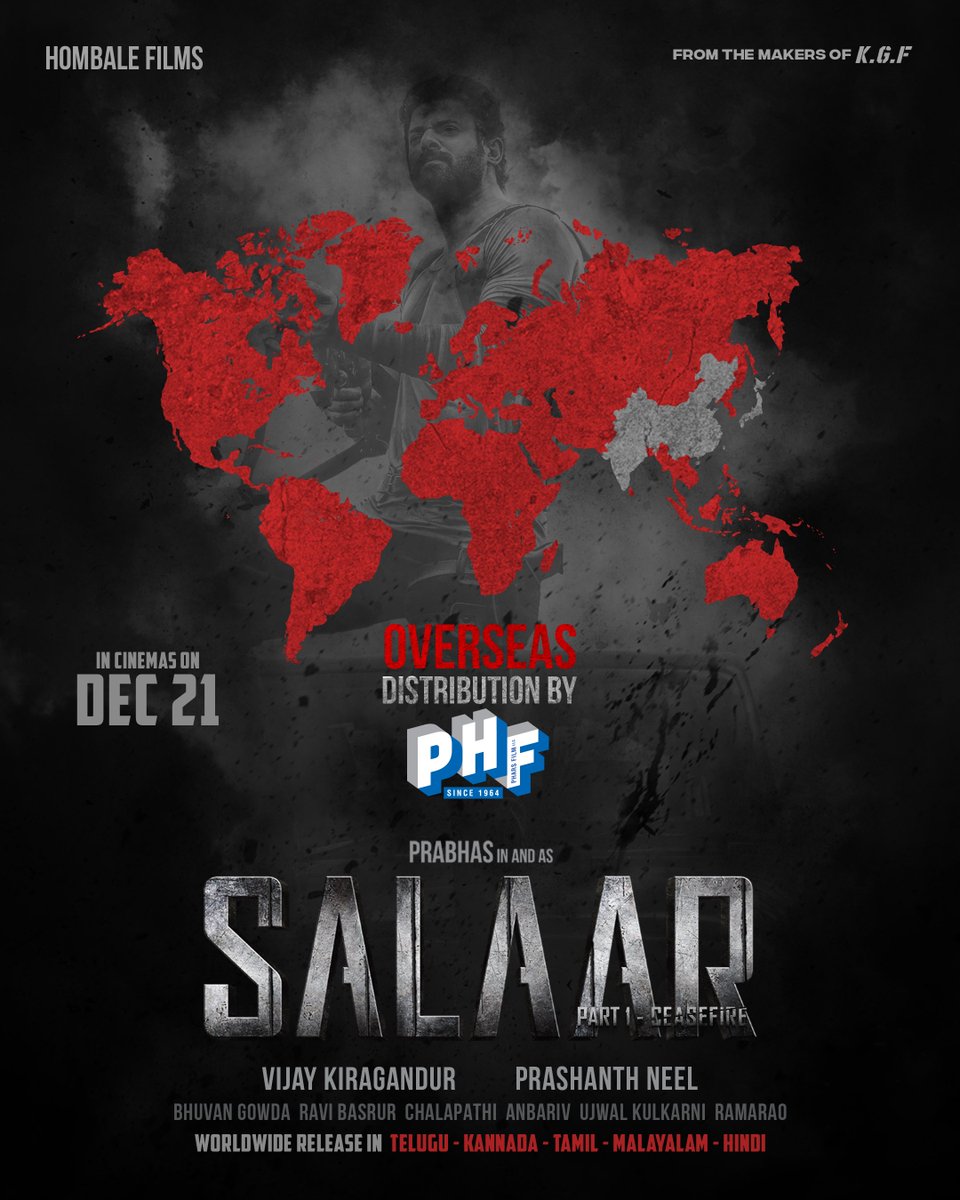 Thrilled to announce the collaboration with @PharsFilm as we bring #SalaarCeaseFire to the 𝐎𝐯𝐞𝐫𝐬𝐞𝐚𝐬 audiences, 𝐏𝐫𝐞𝐦𝐢𝐞𝐫𝐞𝐬 𝐨𝐧 𝐃𝐞𝐜𝐞𝐦𝐛𝐞𝐫 𝟐𝟏𝐬𝐭 🔥 #Salaar #Prabhas #PrashanthNeel @PrithviOfficial @shrutihaasan @hombalefilms @VKiragandur @IamJagguBhai…