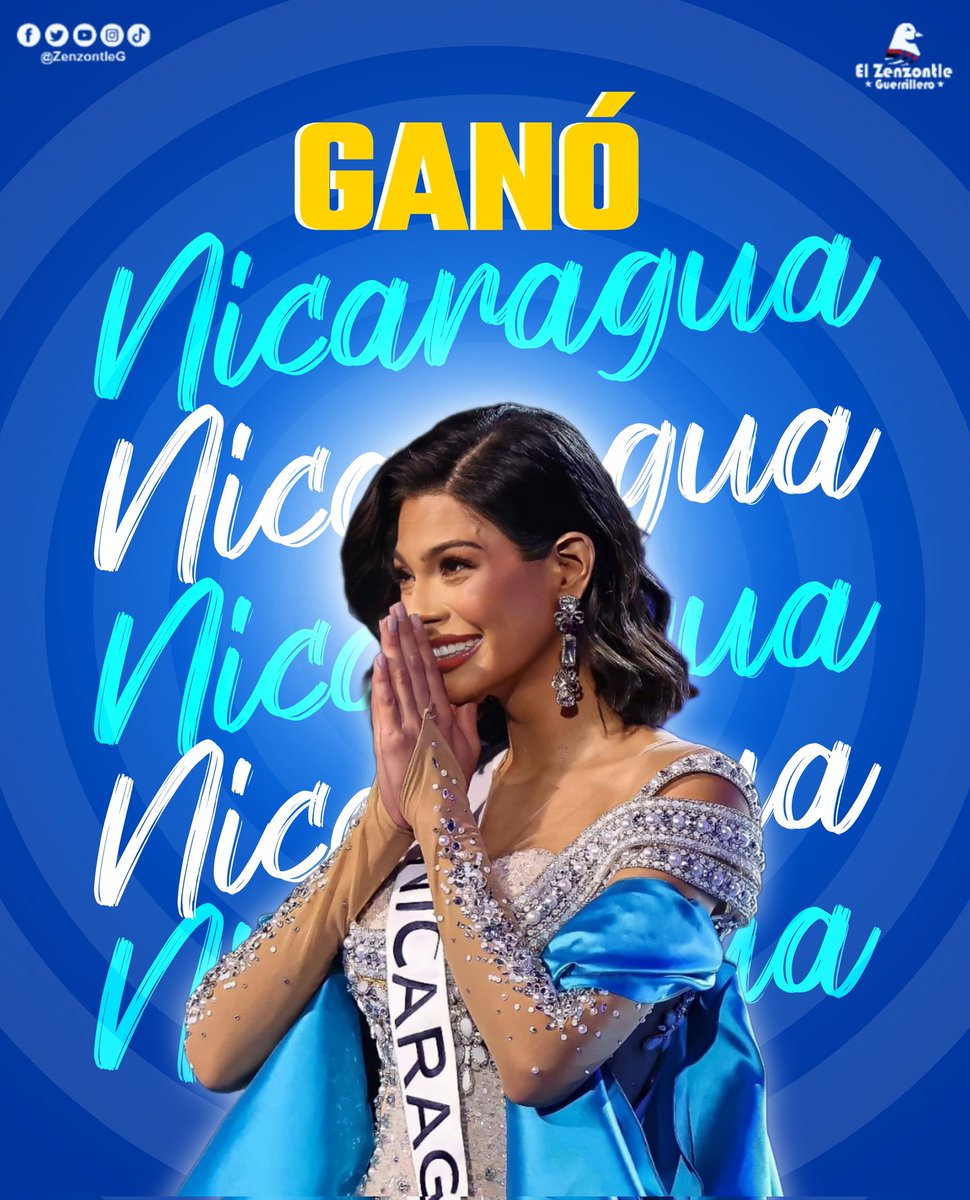 ZenzontleG's tweet photo. ‼️ #LOULTIMO | GANÓ NICARAGUA... 🇳🇮 🥳 VIVA NICARAGUA 💙🤍💙👑 Viva Sheynnis!!! 👑
 
Nicaragua en lo más alto del Universo, en Futbol, en Boxeo, en Belleza, en Béisbol. Somos un Pueblo de grande Victorias !!! 🇳🇮🇳🇮🇳🇮

#MissUniverso #sheynnispalacios https://t.co/VHH52B9x7w