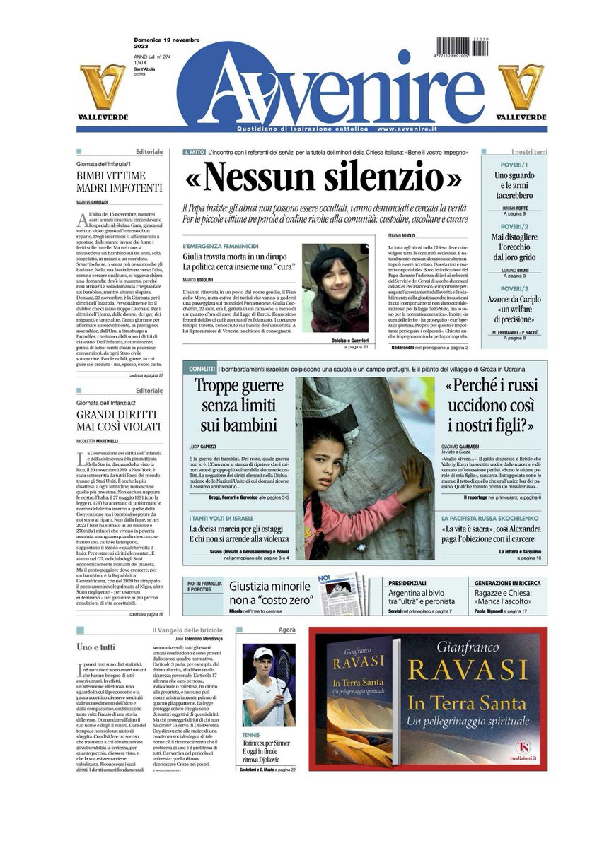 #19novembre Ecco la prima pagina di #Avvenire di oggi. 🔴A questo link buff.ly/2RhV0v2 puoi leggere la tua copia digitale, comprare una copia o abbonarti.