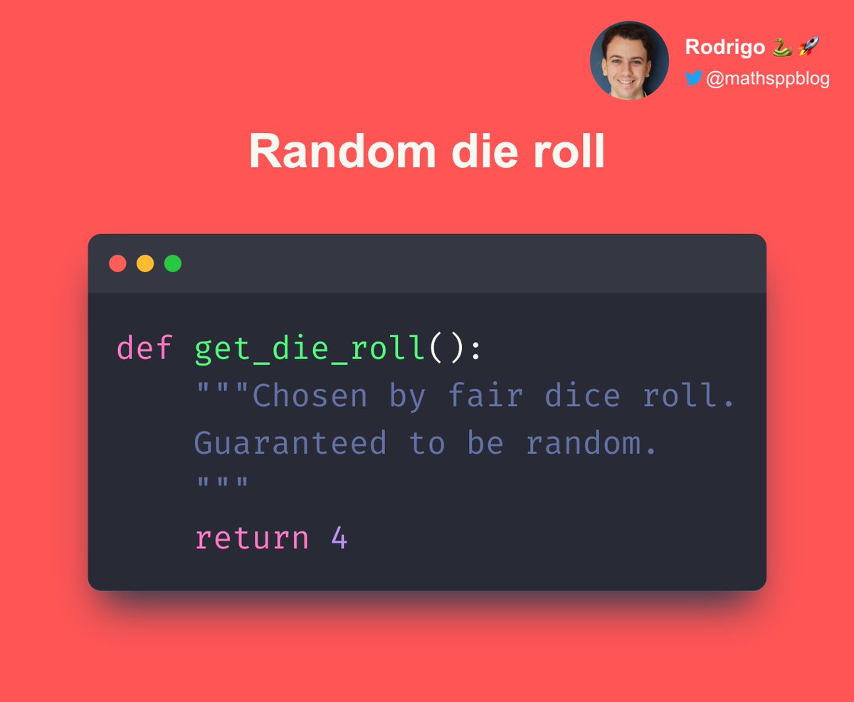 How to get a random die roll in Python 🐍🚀

(See xkcd 221!)