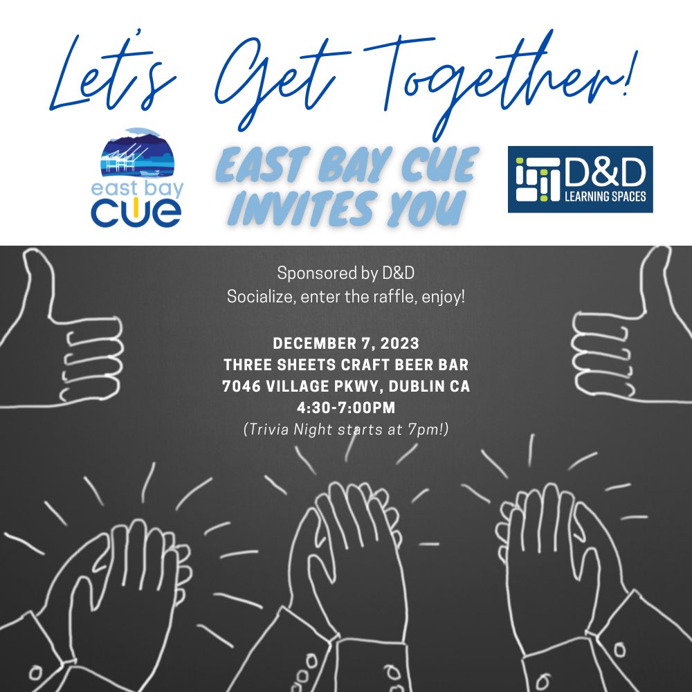 Hey Bay Area Teachers! Join us at 4:30pm on 12/7 @cueinc #wearecue #happyhour #cuemmunity @Threesheetsbeer