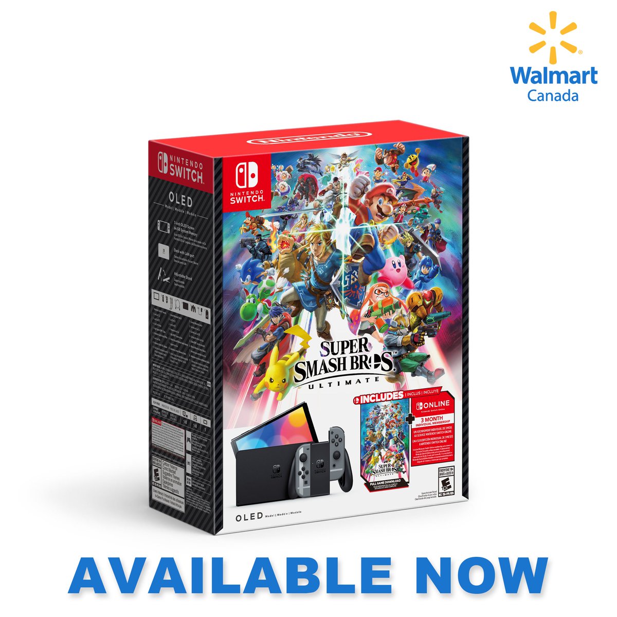 You can get the Smash Bros. Ultimate – Nintendo Switch OLED bundle now at Walmart Canada. It includes: 🕹️ Nintendo Switch – OLED 💥 Smash Ultimate Digital Download 🎟️ 3-Month NSO Membership 🎮 Smash-inspired Joy-Con ➡️ ms.spr.ly/6011i1o2z Only $449.96 while supplies last.