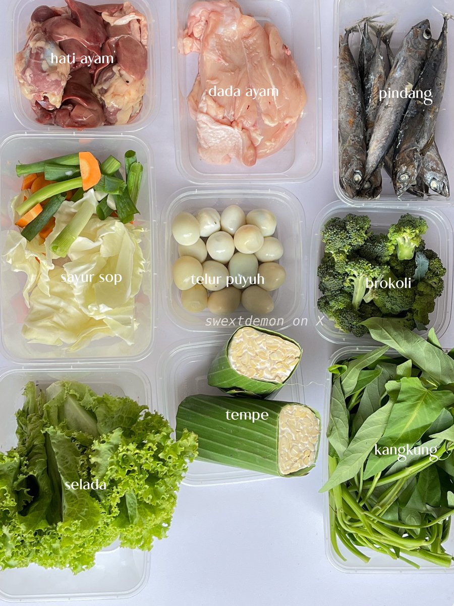 swextdemon's tweet photo. weekend = waktunya MEAL PREP biar ngga bingung masak seminggu ke depan.

buat menu-menu nya boleh dicontek di next tweet ya, bisa buat ide bekal juga! ♡ #syeeats https://t.co/d057QbzCCg