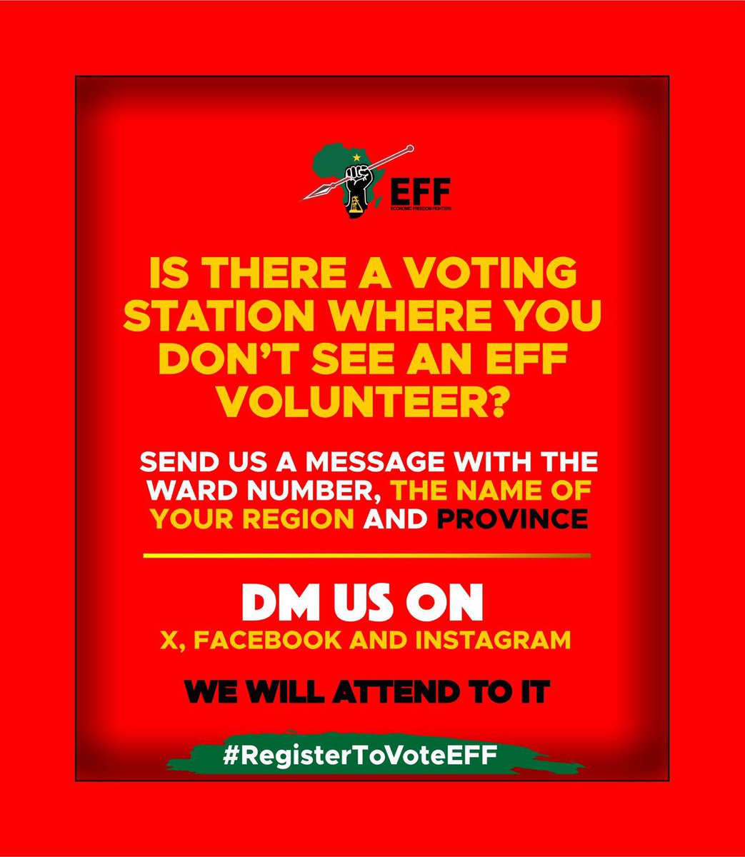 Julius_S_Malema's tweet photo. Good morning all progressive for forces of the left. Let’s go and contest the ground, occupy every voting station and emerge victorious against the kleptocracy. #KUBO #RegisterToVoteEFF https://t.co/rZnqziHgGA