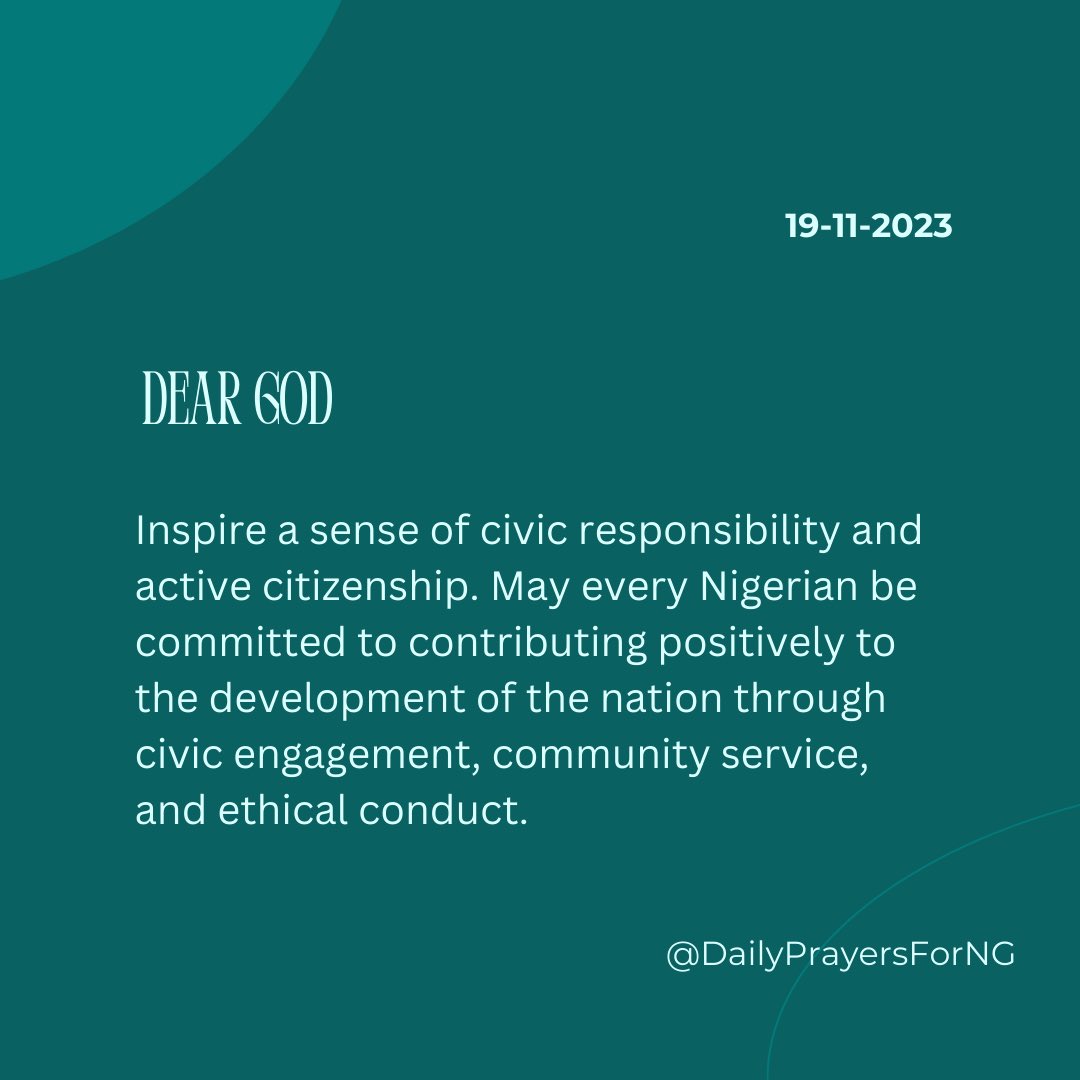 DailyPrayers4NG's tweet photo. Today we pray for a sense of responsibility among all Nigerians. We pray for the grace to really arise as compatriots and work towards making this nation great again. 🙏🏾 https://t.co/qlHGSnAntf
