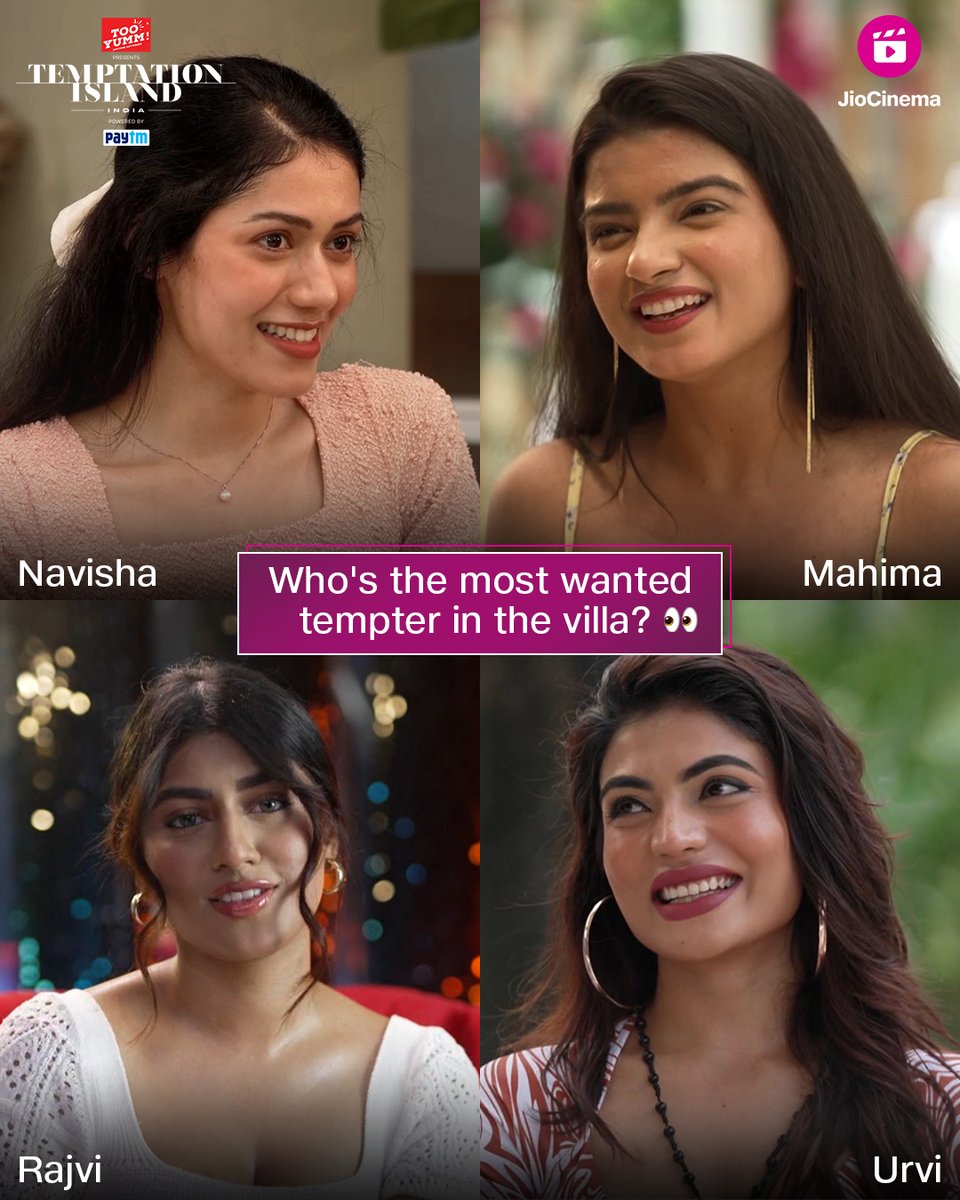 HotstarReality's tweet photo. In temptations par hai sabka attention! π But who is the ultimate tempter? π
Let us know in the comments below! π
Dekhiye #TemptationIslandIndia, aaj raat 8 baje, sirf #JioCinema par!
#TemptationIslandOnJioCinema
#UrviShetty #MahimaSeth #Rajvi #NavishaRajKashyap https://t.co/V408xGvIAa