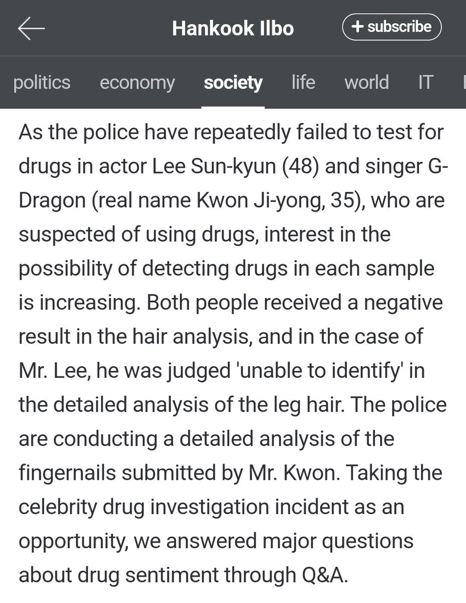 ⚠️ G-Dragon hair test came negative!! But only one article is talking about it, as the rest remain silent!! They waiting for the result of fingernails.

n.news.naver.com/article/469/00…