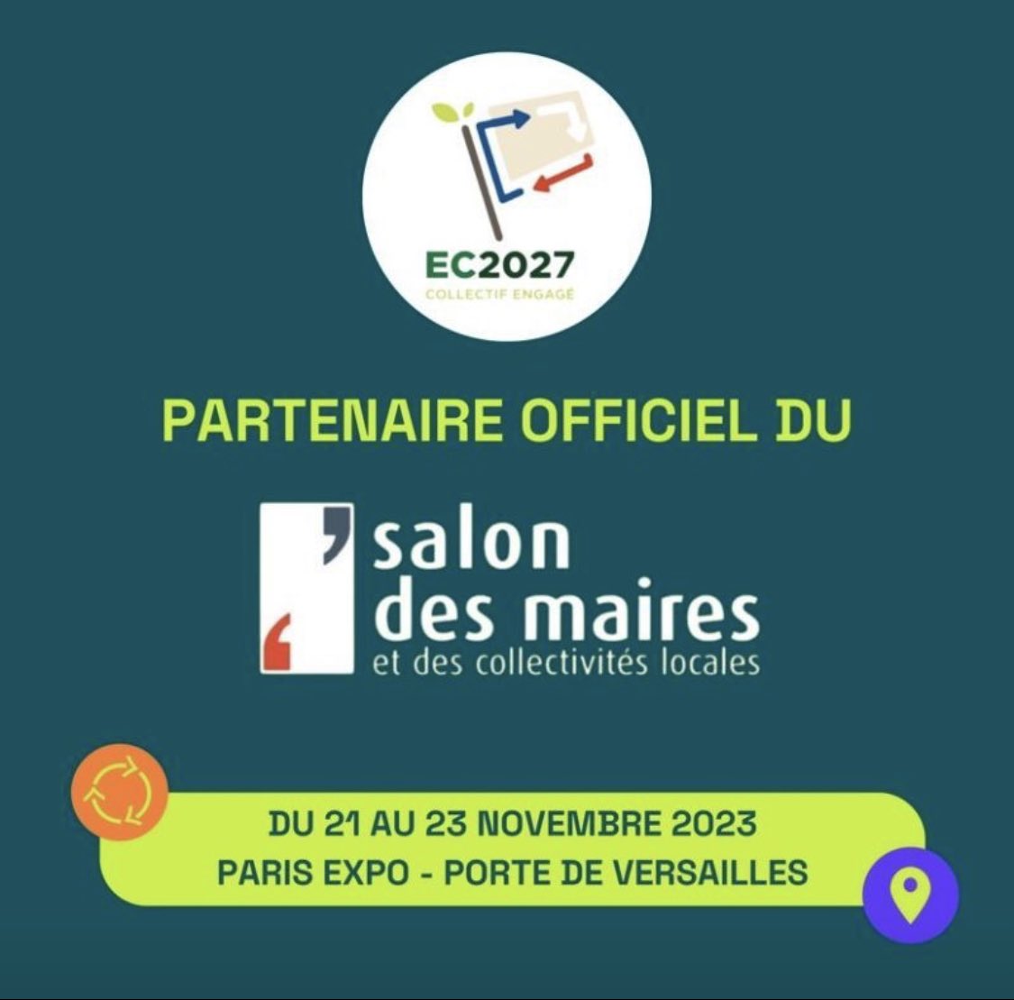 EC2027 Collectif (@ec2027collectif) on Twitter photo Notre association est partenaire officiel du <a href="/salondesmaires/">Salon des Maires et des Collectivités</a> 2023 pour pousser l’économie circulaire ! Suivez notre fil d’actualité pour découvrir tout notre programme <a href="/ademe/">ADEME</a> <a href="/InfoproDigital/">Infopro Digital</a> <a href="/ChristopheBechu/">Christophe Béchu</a> <a href="/Ecologie_Gouv/">Ministères Territoires Écologie</a> <a href="/pesaintesprit/">Pierre-Emmanuel Saint-Esprit</a> <a href="/CecileGauffriau/">Cécile Gauffriau #BCircular♻️</a> Notre association est partenaire officiel du <a href="/salondesmaires/">Salon des Maires et des Collectivités</a> 2023 pour pousser l’économie circulaire ! Suivez notre fil d’actualité pour découvrir tout notre programme <a href="/ademe/">ADEME</a> <a href="/InfoproDigital/">Infopro Digital</a> <a href="/ChristopheBechu/">Christophe Béchu</a> <a href="/Ecologie_Gouv/">Ministères Territoires Écologie</a> <a href="/pesaintesprit/">Pierre-Emmanuel Saint-Esprit</a> <a href="/CecileGauffriau/">Cécile Gauffriau #BCircular♻️</a>