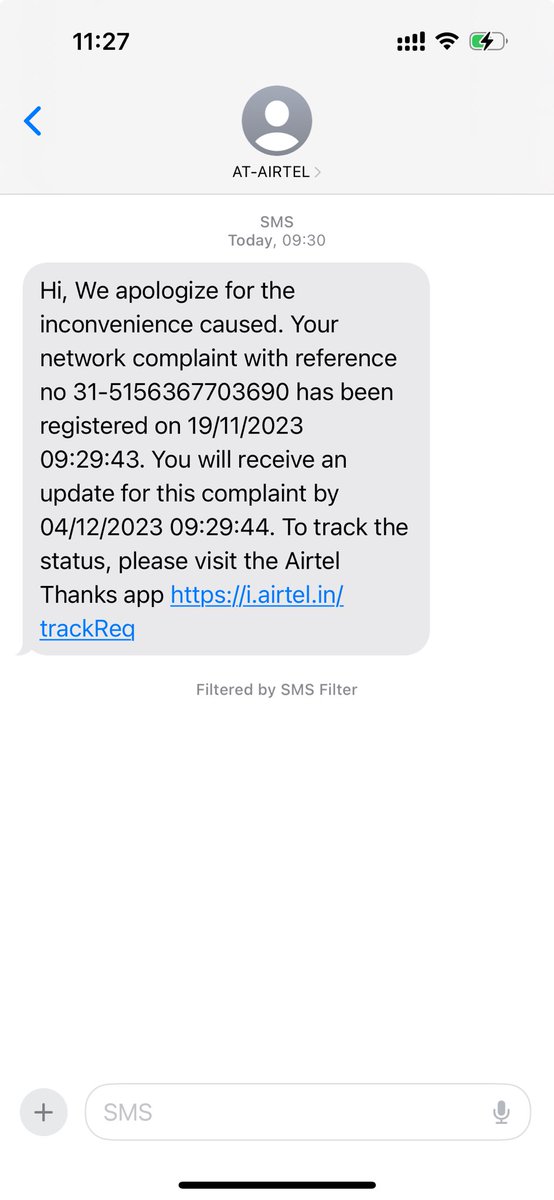purushms's tweet photo. ⁦@airtelindia⁩ , A complaint raised for issues relating to incoming calls , The resolution time is 15 days, Native purpose of having mobile phone is defeated which such TAT’s https://t.co/TXyzXAZET3