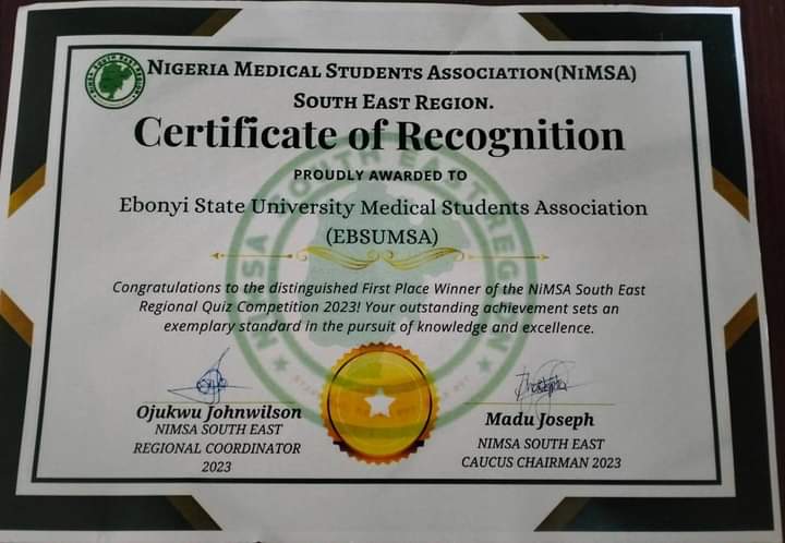 Ebsumsaofficial's tweet photo. @Ebsumsaofficial Ebonyi State University Medical Students Association 🏆
#1stposition in the Nigeria Medical Student Association (NiMSA) South East regional quiz.
#2ndposition place in the NMA National Quiz Competition held in Kano, Nigeria
@FrancisNwifuru @realdaveumahi https://t.co/guqGEIxWvI