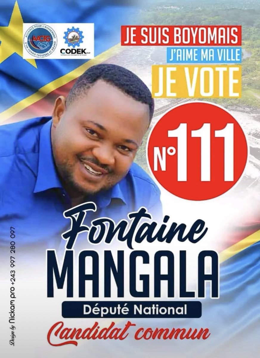 ChristosMuk's tweet photo. Votez N*50 à #Luiza, @HonoreMvula1 
Votez N*66 à #Kazumba, @mandefu113 
Votez N*111 à #Kisangani, @FontaineMangala 
Votez N*73 à #Mbanza_Ngungu, @KallyKiakwama 

VOTEZ LES LISTES @aacpg01 https://t.co/dTuLjiAHrS