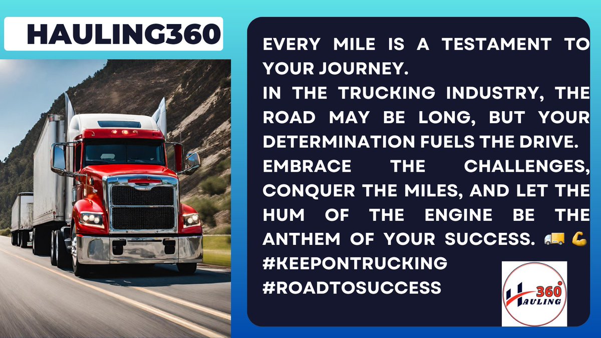 Every mile is a testament to your journey. In the trucking industry, the road may be long, but your determination fuels the drive. Embrace the challenges, conquer the miles, and let the hum of the engine be the anthem of your success. 🚚💪🌟 #KeepOnTrucking #RoadToSuccess