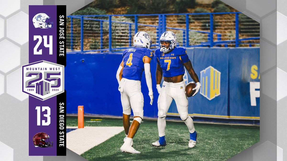 MountainWest's tweet photo. Make it five in a row for @SanJoseStateFB ⚔️🏈⚔️

#AtThePEAK | #MWFB | #AllSpartans https://t.co/Ylwpd9OwoJ