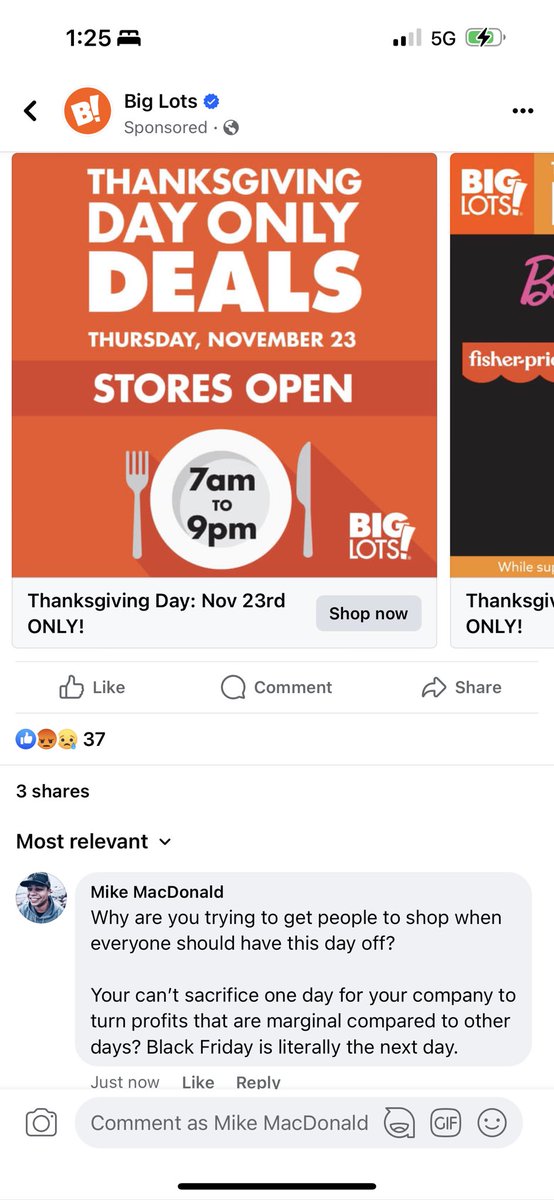 mikemac021's tweet photo. @BigLots sad

Everyone try to avoid this store. Won’t even give their employees the day off ne I’m betting that their SLT team will be at home with their families laughing and enjoying good food while they know they’ll get more money.

#dontshoponthanksgiving https://t.co/Ezw1IdjWam