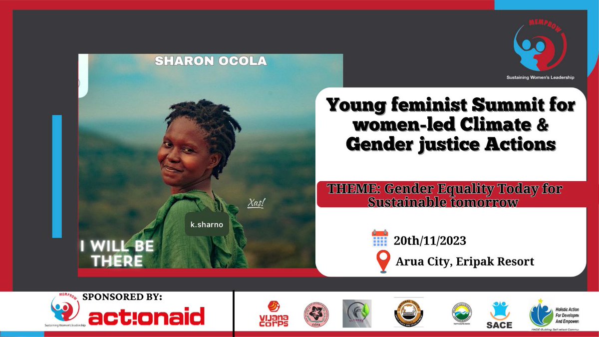 🌟 Just One Day to Go! 🗓️ as @MEMPROW1 & @ActionAid will be hosting the Young Feminist Summit, uniting voices for gender and climate justice. Let's build a future where women lead the way! 💃🏾🌎 #FeministLeadership #ClimateAction #Summit2023 #COP28
