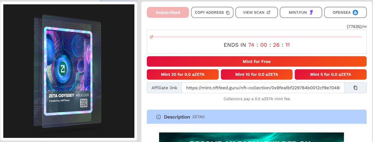 SC_Retroactive's tweet photo. 3/ Get the Zeta Odyssey: Early Builder NFT

✨ Visit: https://t.co/MLijYQaPyZ 

✨ Switch to ZetaChain Testnet

✨ Mint &amp; Done! https://t.co/4H0TtEP5nB