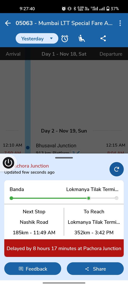 as14102000's tweet photo. @PMOIndia @AshwiniVaishnaw 05063 Mumbai ltt special It is running late by more than 8 hours. Is this the new India? I request the Indian Railways to change their rules and if the train is delayed by more than 3 hours, the entire amount should be refunded to the Railways. https://t.co/mHsISaAD7k