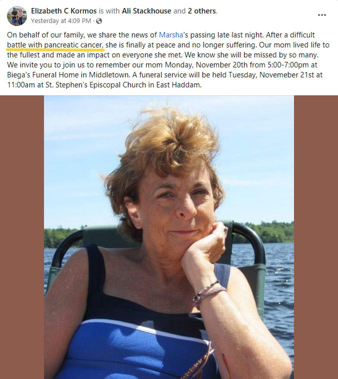 toobaffled's tweet photo. Marsha Brielmann, 73, of Haddam, died at home on Nov 17, 2023, after battling pancreatic cancer for 8 months  #fullyvaccinated 

Marsha was a cherished preschool teacher at the Haddam Cooperative Nursery School for over 47 years. https://t.co/DynPOi9bNo