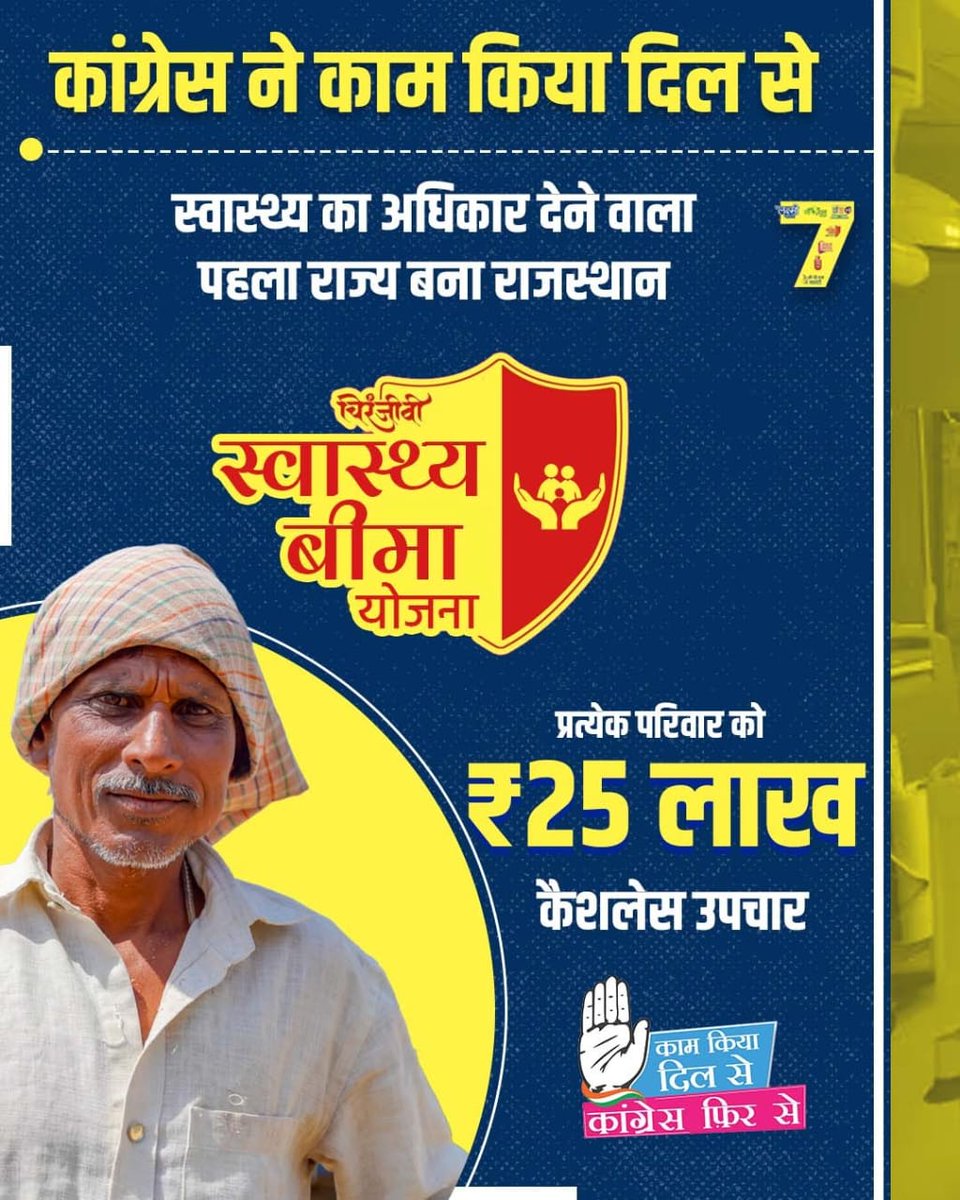 RajsamandINC's tweet photo. बेहतर स्वास्थ्य सबका अधिकार।
समर्पित इसके लिए कांग्रेस सरकार ✋🏻

#कांग्रेस_फिर_से #कांग्रेस_की7गारंटी https://t.co/1ozgUxpEIf