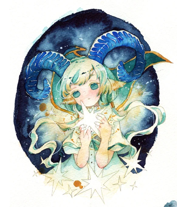 「星集め」2017年制作 透明水彩#シュピラーレの角継ぎ 