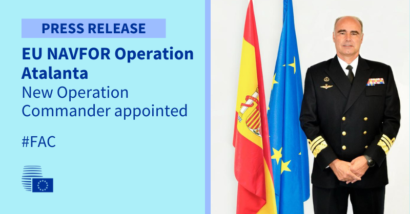 SpainMFA's tweet photo. The @EU_Council appointed Spanish Vice-Admiral Ignacio Villanueva Serrano as the new commander of the "Atalanta mission", the #EU naval operation fighting piracy in the Indian Ocean.

His leadership is a new example of #SpainInAPositiveLight! https://t.co/ebXF3lmf3n