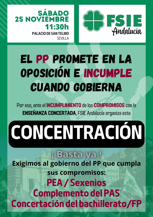 FSIECordoba's tweet photo. TE ESPERAMOS EN LA CONCENTRACIÓN CONVOCADA POR FSIE ANDALUCÍA EL PRÓXIMO SÁBADO 25 DE NOVIEMBRE ANTE EL PALACIO DE SAN TELMO DE 11:30 a 13.30 ✅
Reserva las plazas vas a necesitar📷📷📷
https://t.co/K6XzeSBAB6
Hora salida: 9:00
Hora regreso: 15.00
#fsietuvoz
#masFSIE https://t.co/Vkr7dGA50X