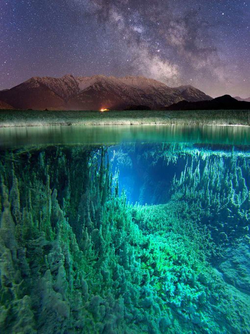 Amazing split view of Milky Way and a pristine German river