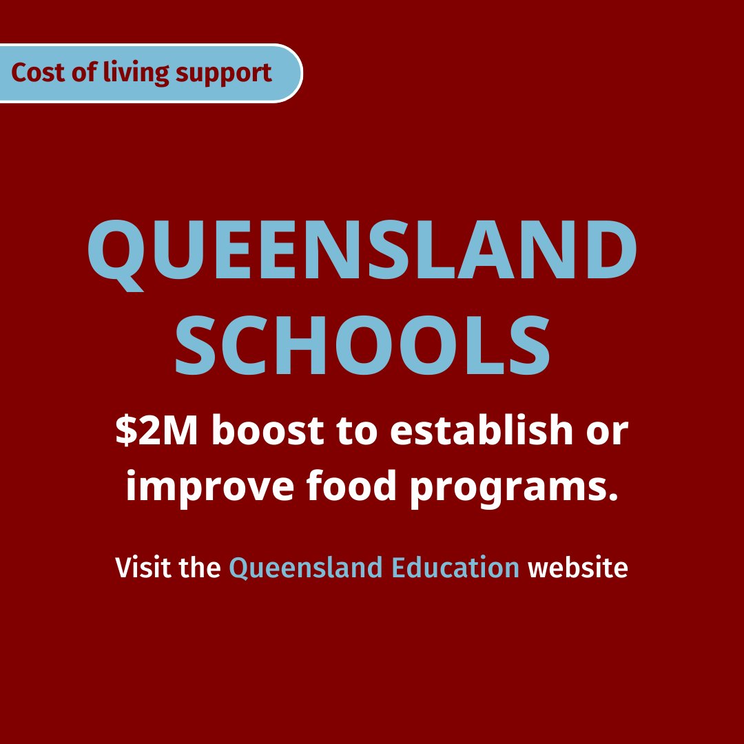 QldGov's tweet photo. $2M boost to 861 Queensland state schools to improve or establish #SchoolFoodPrograms. Extra help for schools in remote areas. Learn more: https://t.co/qui8U8fiK5.
#CostOfLiving https://t.co/CjvGAsjmX5