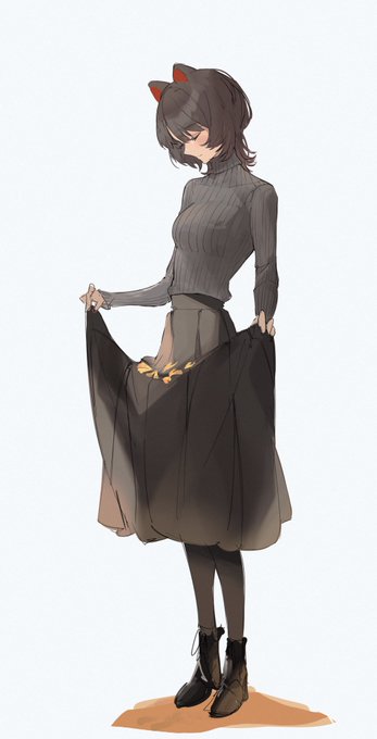 「black skirt ribbed sweater」 illustration images(Latest)