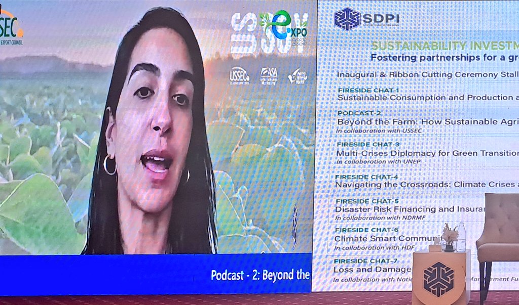 SDPIPakistan's tweet photo. 📣We believe that education is 1st step towards food nutrition, and we are providing capacity building trainings for creating awareness. 
Beyond the Farm, Fireside chat session with Deeba Giannoulis, @USSEC 
#SIE2023 https://t.co/xykyF7rj82