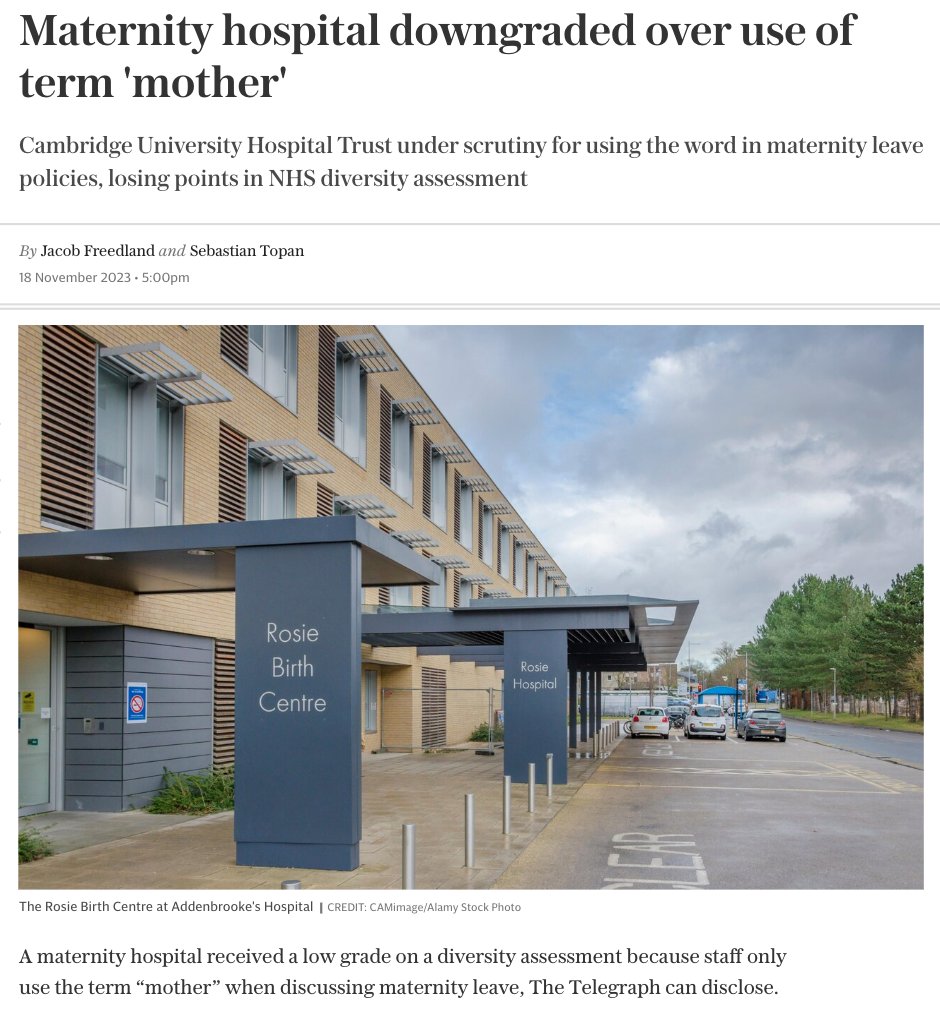 NHS staff are right to use the word mother, and should not be punished for doing so - certainly not through time-wasting diversity assessments. I support Cambridge University Hospital Trust for deploying some desperately needed and rare common sense. telegraph.co.uk/news/2023/11/1…