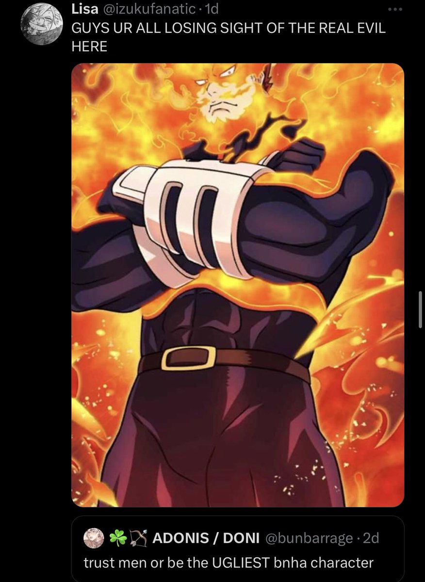 milkyenji's tweet photo. Proceeds to then show a picture of who is arguably the hottest DILF in anime history😑just say you’re projecting your hatred of your conservative dad onto him and move on, or just say you’re boring and you like pretty boy twinks. Endeavor haters DNI!!!! 😬 https://t.co/xirBIyqKso