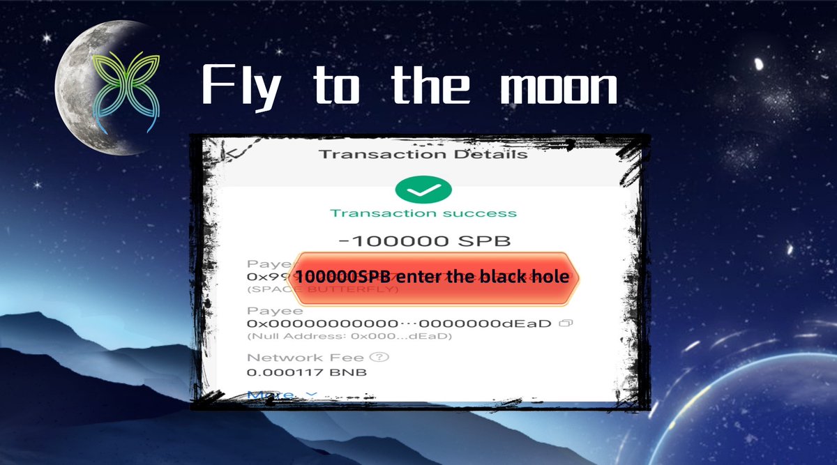 ButterflyDollar's tweet photo. Cooperating with the governance proposal of the Butterfly Transformation Community DAO, injecting 10W SPB into the black hole .SPB will become increasingly precious and fly to the moon https://t.co/38YRxlJexq
