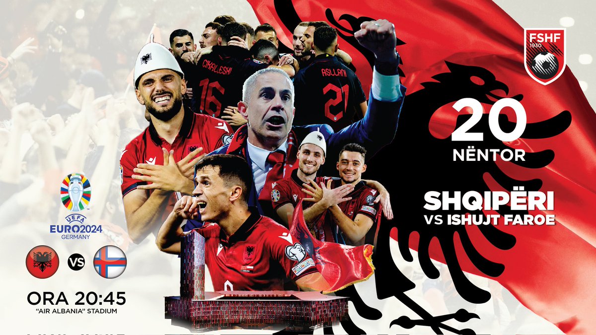 FSHForg's tweet photo. ⚽𝐊𝐔𝐀𝐋𝐈𝐅𝐈𝐊𝐔𝐄𝐒𝐄𝐓 𝐄 "𝐄𝐔𝐑𝐎 𝟐𝟎𝟐𝟒"
🇦🇱 𝐒𝐡𝐪𝐢𝐩𝐞̈𝐫𝐢 🆚️ 𝐈𝐬𝐡𝐮𝐣𝐭 𝐅𝐚𝐫𝐨𝐞 🇫🇴
📅 20 nëntor, 🕛 20:45
🏟️ "Air Albania", 📍Tiranë
📺 #digitalb & #tvklan
#futboll #fshf #kombetarja #shqiperi #europeanqualifiers #euro2024 https://t.co/BHt4ByksJB
