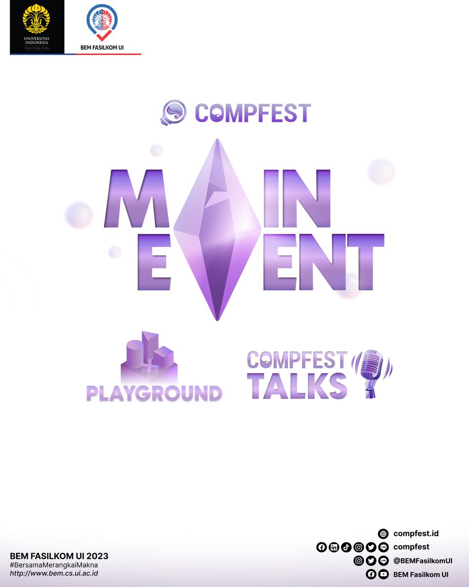 SINDOnews's tweet photo. Acara puncak COMPFEST tahun ini akan kembali hadir. Banyak acara menarik yang dapat kamu ikuti. Jadi, segera daftarkan dirimu secara GRATIS melalui:
https://t.co/eA1aS1NyRg
Pendaftaran dibuka dari:
ποΈ 10 - 18 November 2023
See you there!ππ»
#EvolveForTomorrow
#COMPFEST15 https://t.co/BKYE4NnN88