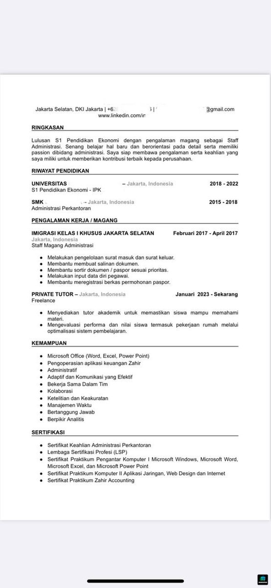 worksfess's tweet photo. work! halo aku fg dan udh nganggur mau setahun baru tembus wawancara 2x, boleh tolong bantu review cv ku? tolong masukan &amp; sarannya, terimakasih🙏🏻 https://t.co/MW5ChEg3r4