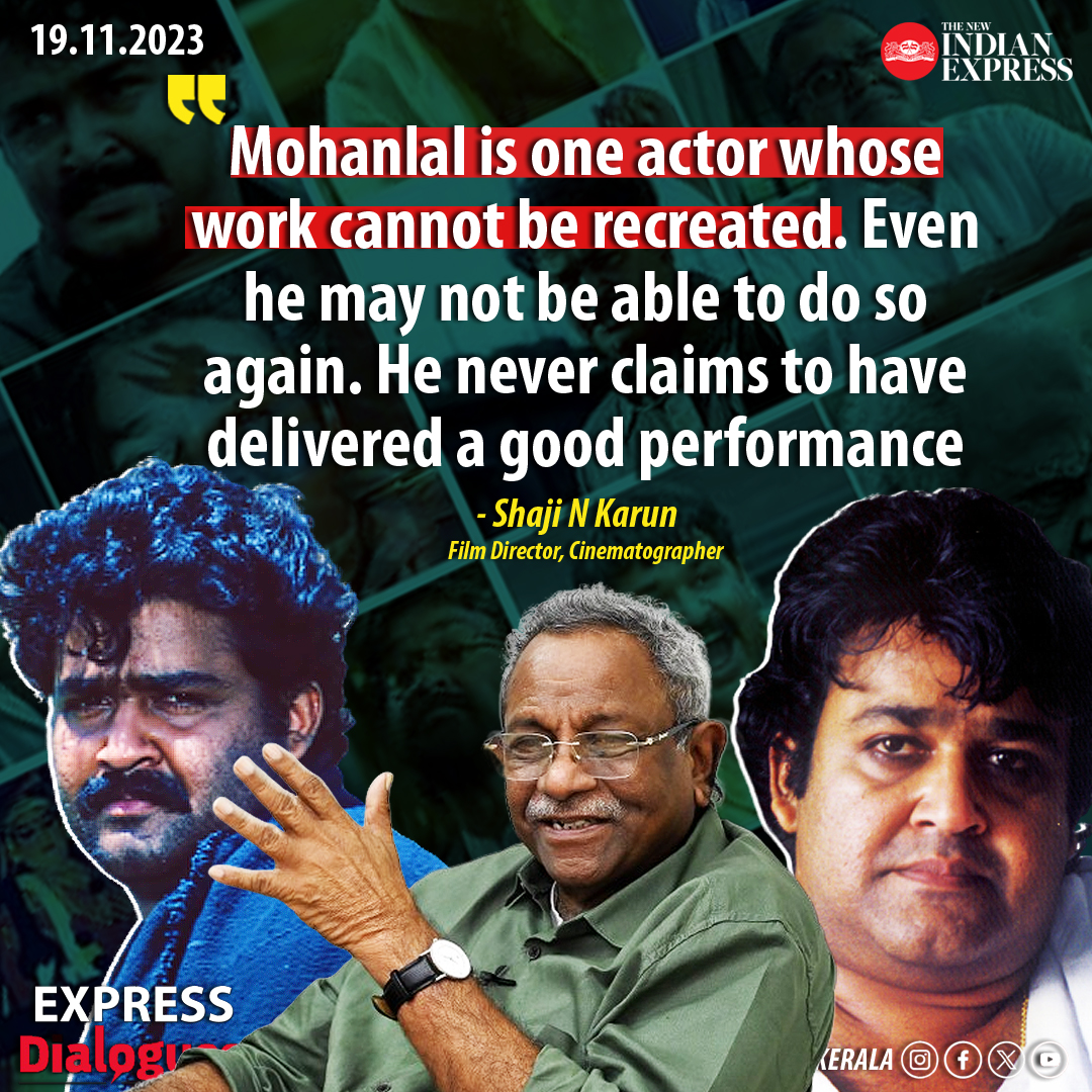 'The chemistry between him and Kathakali artists was one of a kind' - Shaji N Karun in #ExpressDialogues Watch videos from the interview here: bit.ly/3R4Q8FR @PrabhuChawla @santwana99 @MSKiranPrakash @PaulCithara @Mohanlal #Mohanlal #ShajiNKarun #Cinema #Interview