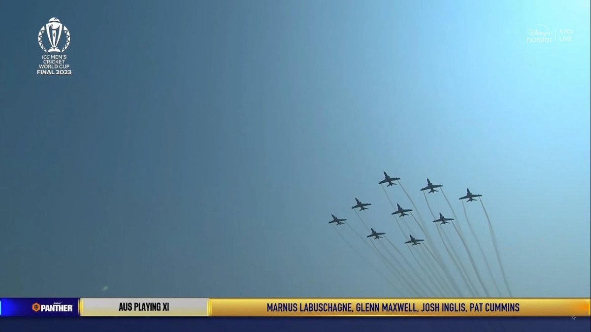 statepress_in's tweet image. Air show underway by IAF's Surya Kiran Aerobatic Team over the Narendra Modi Stadium, in Ahmedabad.

#ICCCricketWorldCup23 #INDvsAUSfinal #StatePress #Worldcupfinal2023
