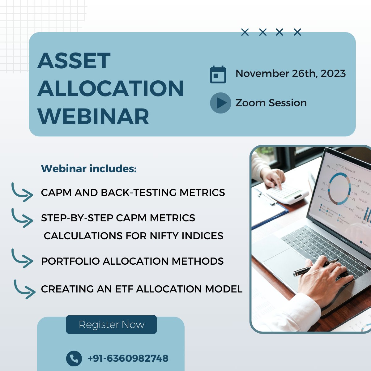 📢 Sign-up for the upcoming asset allocation webinar scheduled for November 26, 2023   

For more details and registration follow the link>>bit.ly/3MRpoGH 

#webinar #assetallocation