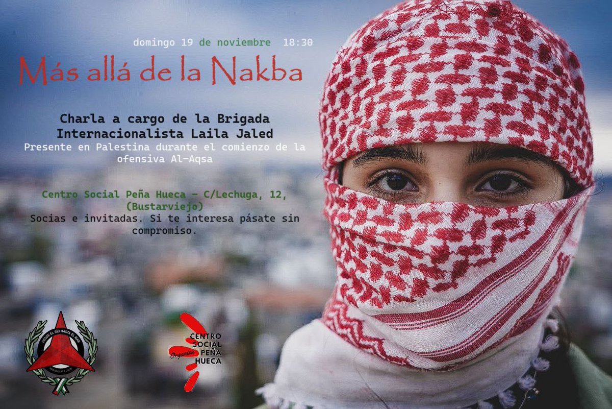 Esta tarde, a las 18:30 en el CS Peña Hueca, Bustarviejo, a cargo de lxs compañerxs de la Brigada Internacionalista Laila Jaled
@brigada_lailajaled (instagram), presentes en Palestina durante el comienzo de la operación Inundación Al-Aqsa.
#FreePalestine #IsraelIsATerrorist
