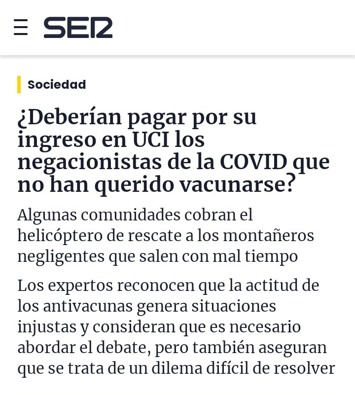 ¿Deberían pagar por su ingreso en UCI los que se vacunaron y sufrieron Ictus o miocarditis?