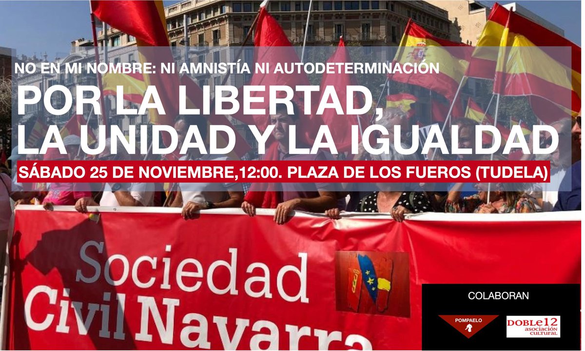 alextoquero's tweet photo. Sábado 25 de noviembre a las 12 horas. Plaza de los Fueros #Tudela #Navarra. ¡Ahí estaremos! #amnistia #AmnistiaNo #AmnistiaNoEnMiNombre #amnistía @SocNavarra https://t.co/wfkjdD2LI3